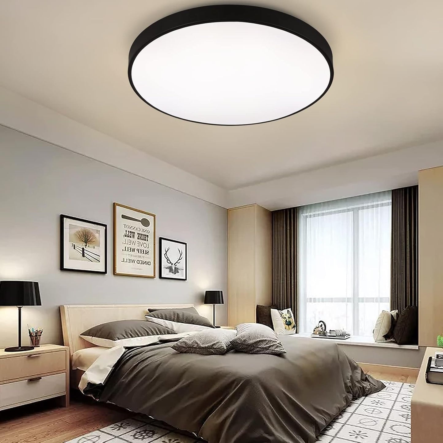 COTULIN LED Flush Mount Ceiling Light, 24 Inch Black Metal Frame, 3000K/4000K/5000K, Acrylic, Model COTULIN-24FMT-