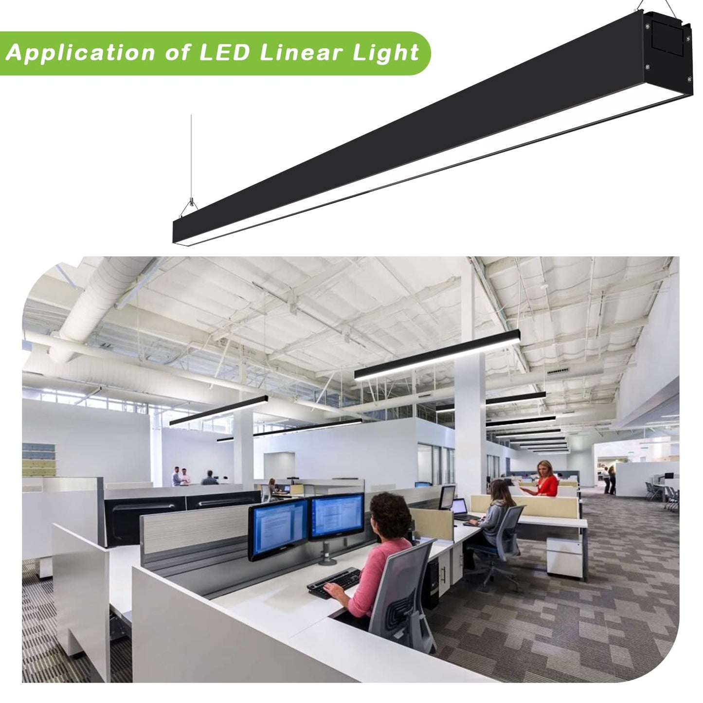 Hykolity 8Ft Linkable Led Linear Light  80W 9200Lm 3000K/4000K/5000K Cct Selectable  0-10V Dimmable Architectural Led Suspension Office Lighting Fixture For Market  Garage  Etl 4 Pack-Black