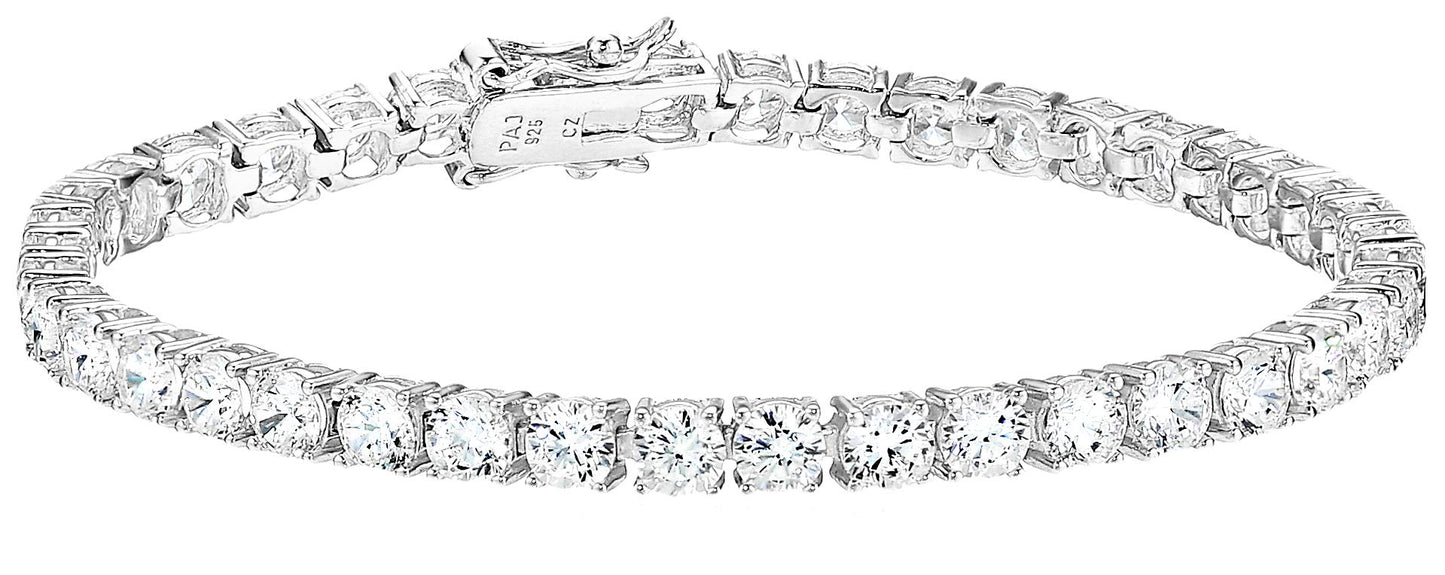 Amazon Essentials Platinum Plated Sterling Silver Round Cut Cubic Zirconia Tennis Bracelet (4mm), 7.75 (previously Amazon Collec