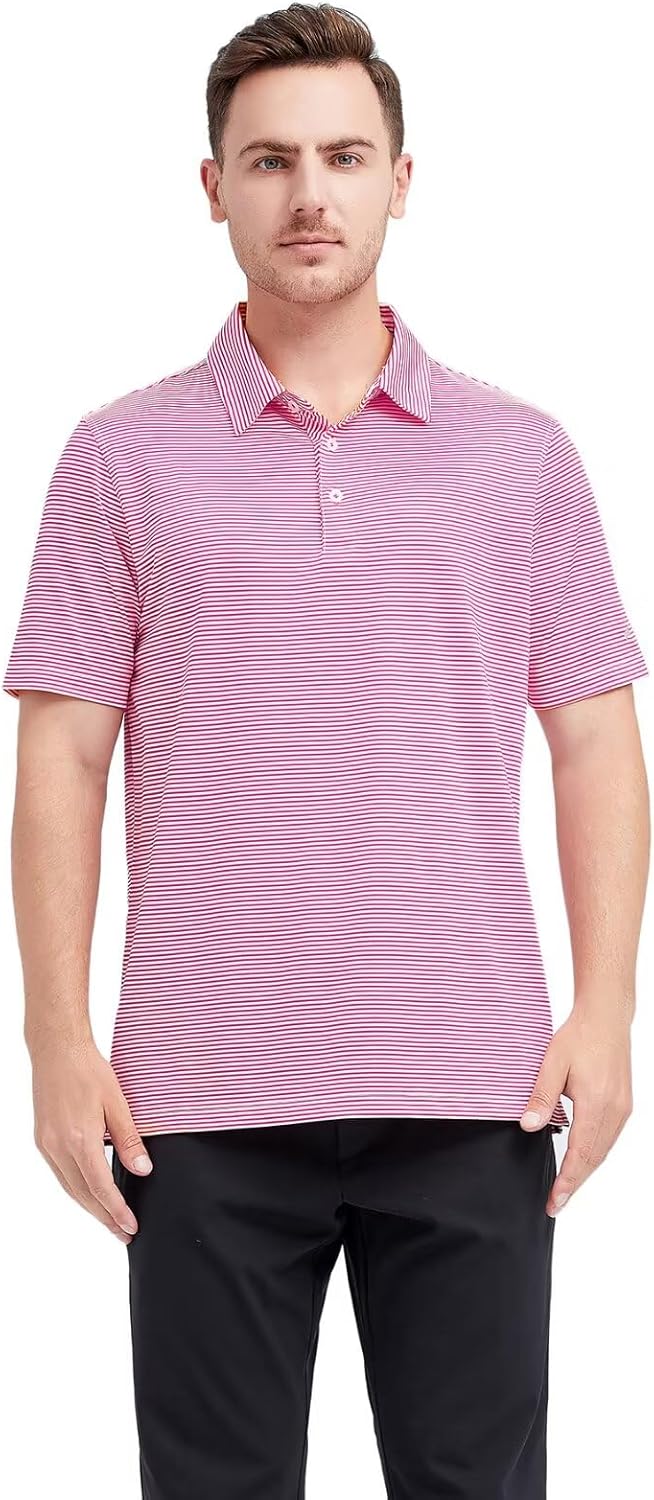 Golf Shirts for Men Dry Fit Short Sleeve Print Performance Moisture Wicking Polo Shirt