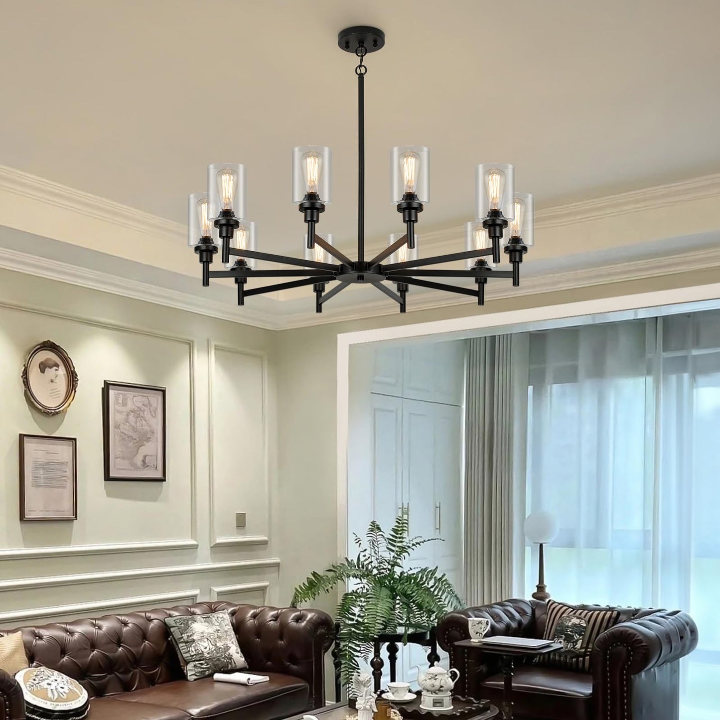 LIGHTDAMY 10-Light Black Farmhouse Chandelier - Metal Rustic Hanging Light Fixture for Dining Room, Living Room, Foyer, Staircase