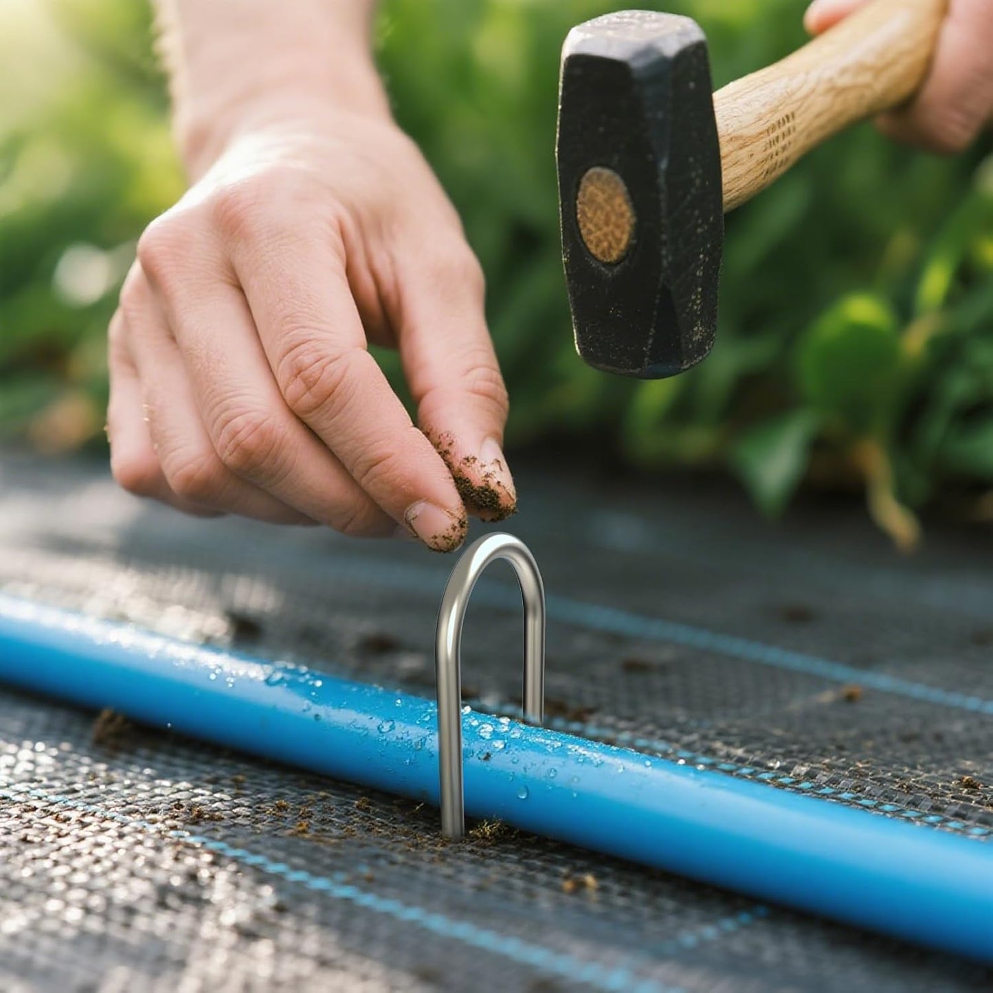 MySit 50 Pack 12 Inch Garden Stakes Heavy Duty 11 Gauge Galvanized Yard Staples U Pegs Fences Drip Irrigation Securing Stakes 1/2-Inch to 1-5/8-Inch Loop Stake for Anchoring Lawn Drippers Soaker Hose