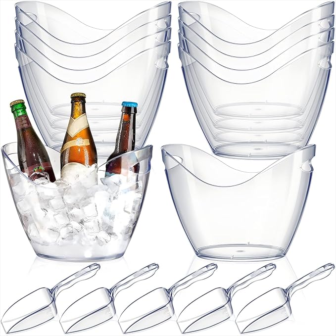 Cunhill 24 Pieces Plastic Clear Ice Bucket with Scoops Clear Acrylic Ice Tub Plastic Wine Bucket Party Beverage Chiller Bi...