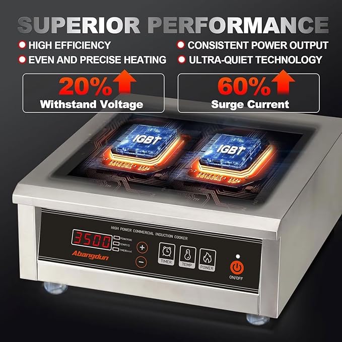 Commercial Induction Cooktop 3500W/240V Induction Burner 18-hour Timer Hot Plate for Kitchen Restaurants Abangdun (Single Burner)
