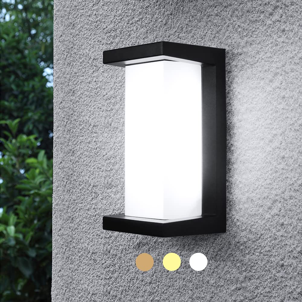 Sytmhoe Modern Outdoor Wall Light, 24W LED, 3 Color Options, Matte Black, IP65 Waterproof, Concave Design