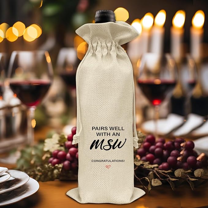 HOIJAUMAI MSW Degree Graduation Gifts MSW Graduation Gift Graduation Wine Bag Pairs Well with an MSW Wine Gift Bags for Women Men