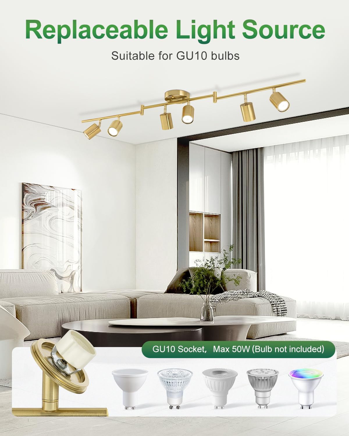 Fondiiz 6 Ways Track Lighting  Rotatable Heads Tracks Light  Track Lightings Fixtures Ceiling With Foldable Arms  Brushed Gold Tracks Light For Kitchen  Living Room  Hallway(Bulbs Not Included)