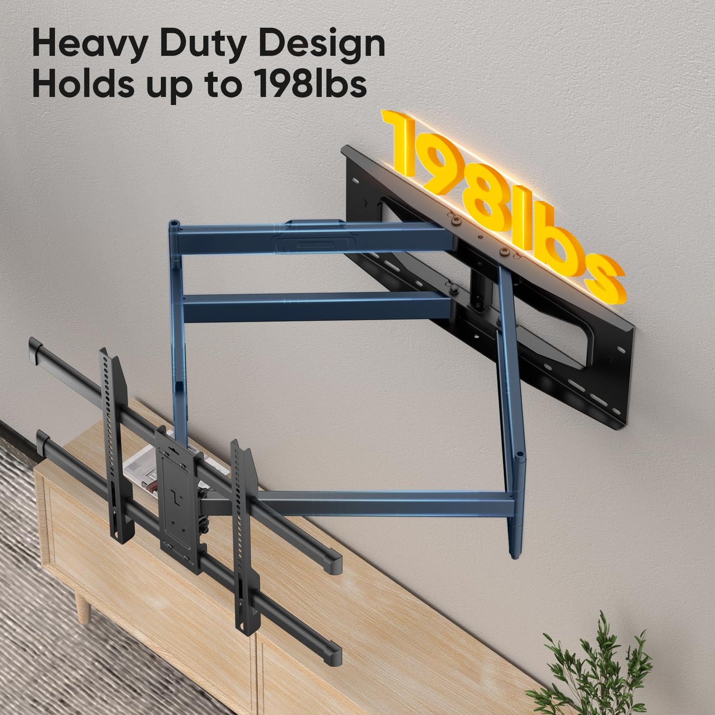 Heavy Duty Long Arm TV Wall Mount with 43" Dual Articulating Arms for Most 50-90 inch Screens, Full Motion TV Mount Swivel Tilt tv Bracket Holds 198lbs,16”,18”,24” Studs VESA 600x400MM FORGING MOUNT