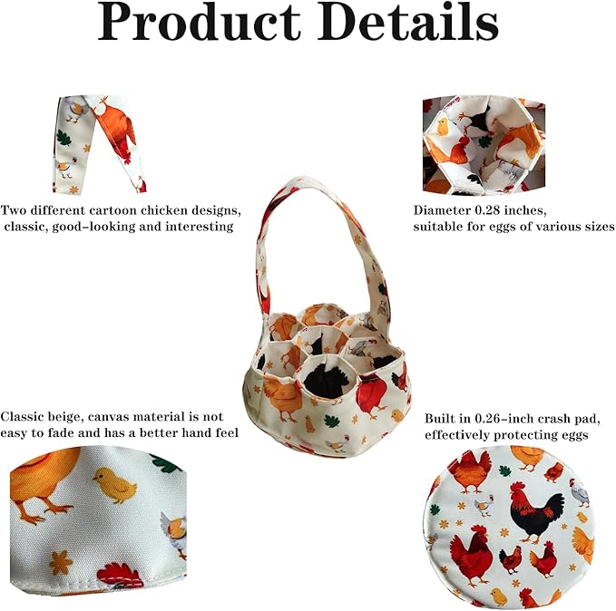 Large Egg Collecting Basket - UKJENT Chicken Egg Gathering Basket Machine Washable, Hold Different Size Eggs Collection Carrier Bag, Fresh Eggs Collector for Chicken Duck Goose, Farm & Home Use