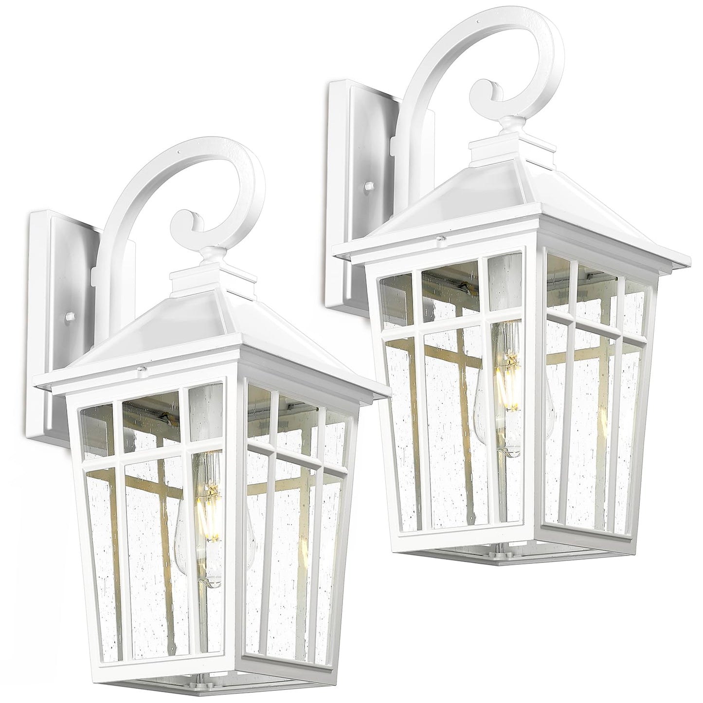 Darkaway Large Outdoor Wall Lights For House  18Inch Exterior Lighting Fixtures 2Pcs Wall Mount Outdoor Porch Lights White Outdoor Sconce Lights With Seeded Glass For Hallway Garage