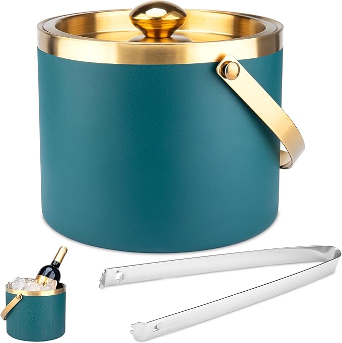 Ice Bucket, 3L Double-Wall Stainless Steel Insulated Ice Bucket With Lid and Ice-Tong, Ice-Buckets for Parties Home Bar, C...