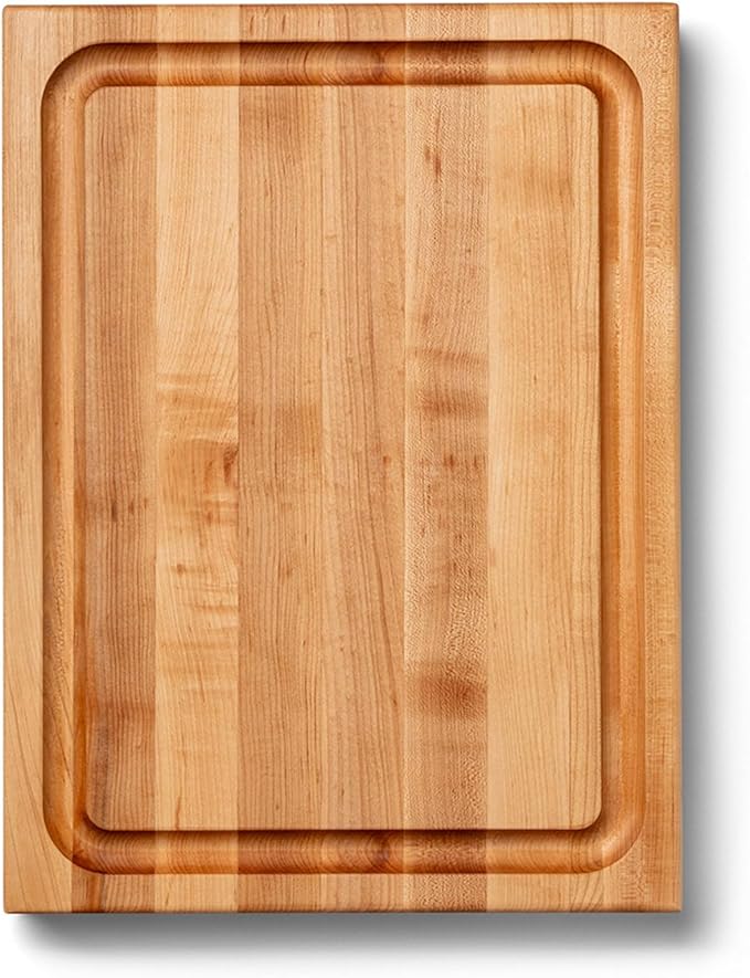 John Boos RA-Board Series Rectangular Wooden Maple Deluxe Barbecue Cutting Board 20”x15” – 2.25” Thick, 20-lb Reversible Butcher Block with Juice Groove, Edge-Grain & Finger Grips – Made in the USA