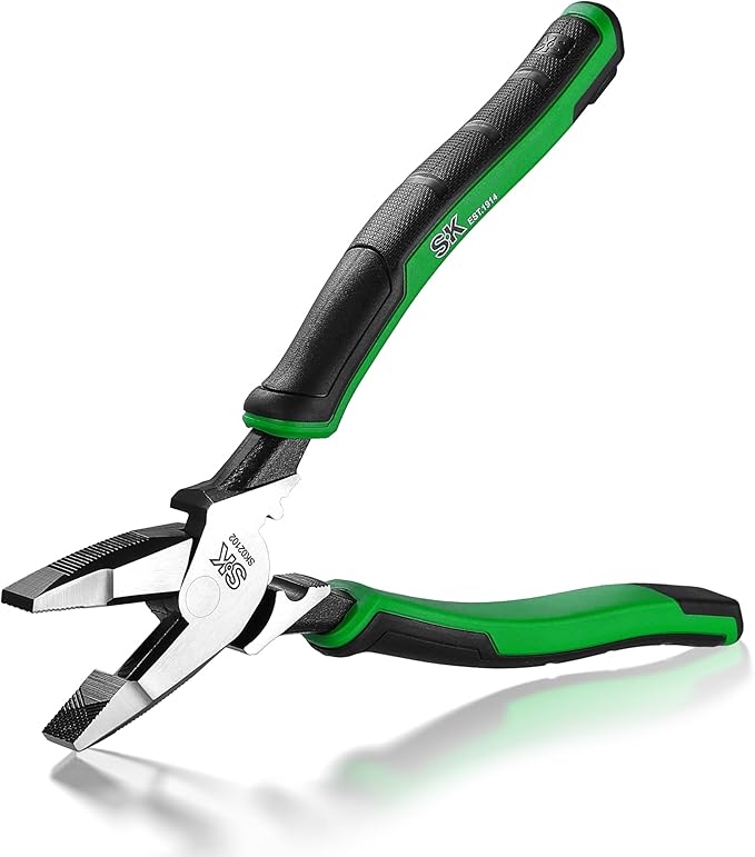 SK 9.5-Inch Linesman Pliers, High Carbon Steel, Ergonomic Anti-slip Handle for Comfortable Grip