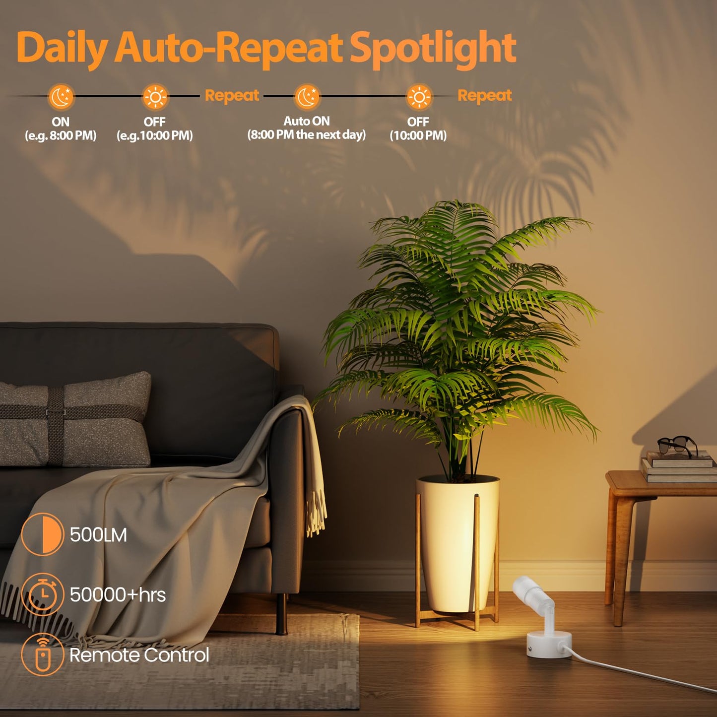 Tuyubee Muti-Color Zoomable Led Spot Lights Indoor Uplighting With Remote & Timer  5W Up Lights Indoor Dimmable Plant Spotlight Uplights Accent Lighting  Floor Spotlight Lamp 2 Pack White