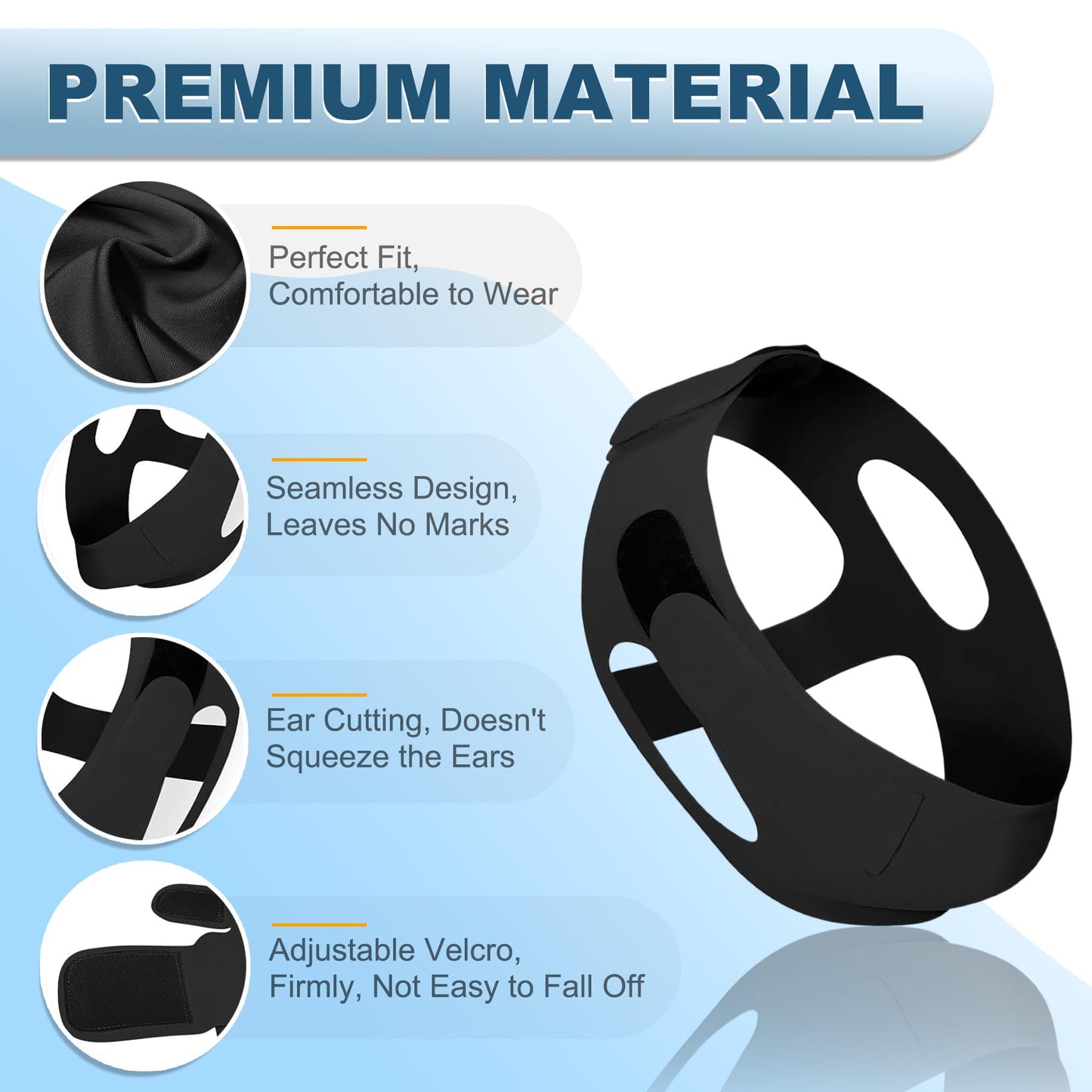 Holinee Chin Strap for Sleeping, Adjustable Chin Strap for Snoring, Anti Snoring Devices Breathable and Reusable, Comfortable Stop Snoring Solution, Anti Snore Chin Strap for Men and Women (Black)