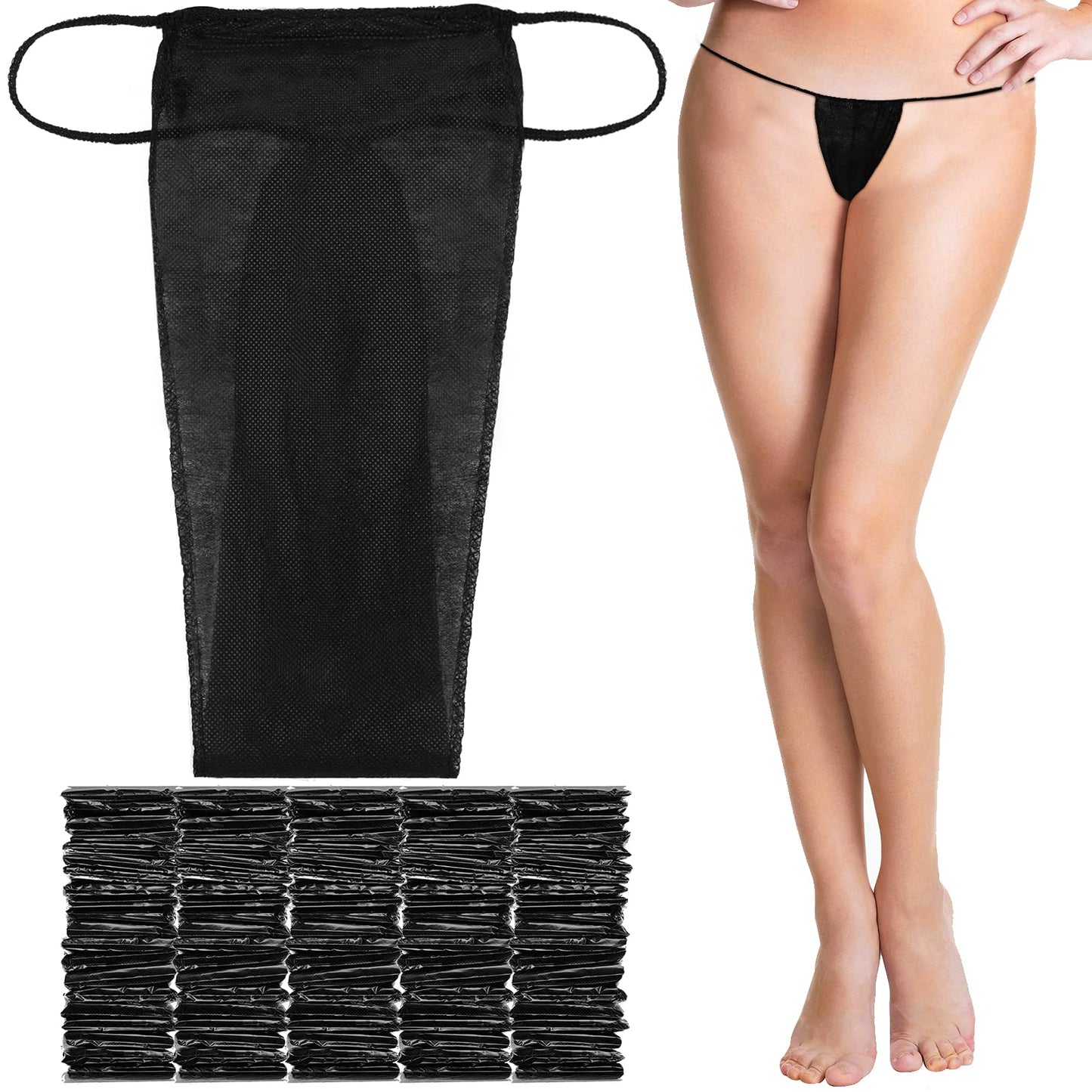Geyoga 100 Pcs Disposable Thong Panties for Women, Nonwoven Disposable Underwear for Spa Spray Tanning Individually Pack Black