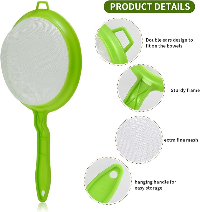 Kefir Strainer Set, 2-Size Plastic Non-Metal Sieve with Fine Mesh for Kefir Grains, Milk Kefir, Water Kefir & Kombucha - Durable, Food Grade & Easy Clean, Green
