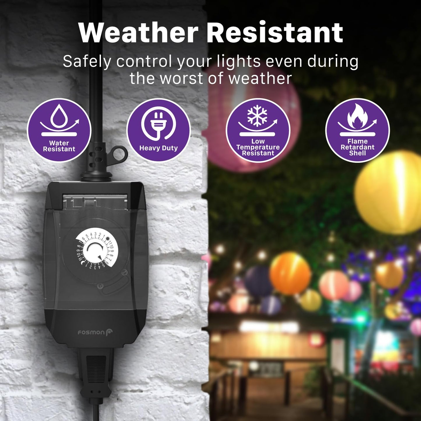 Fosmon Outdoor Light Timer Outlet Waterproof, 24 Hour Plug In Mechanical Pool Pump Timer Weatherproof, 3-Prong, Grounded, Heavy