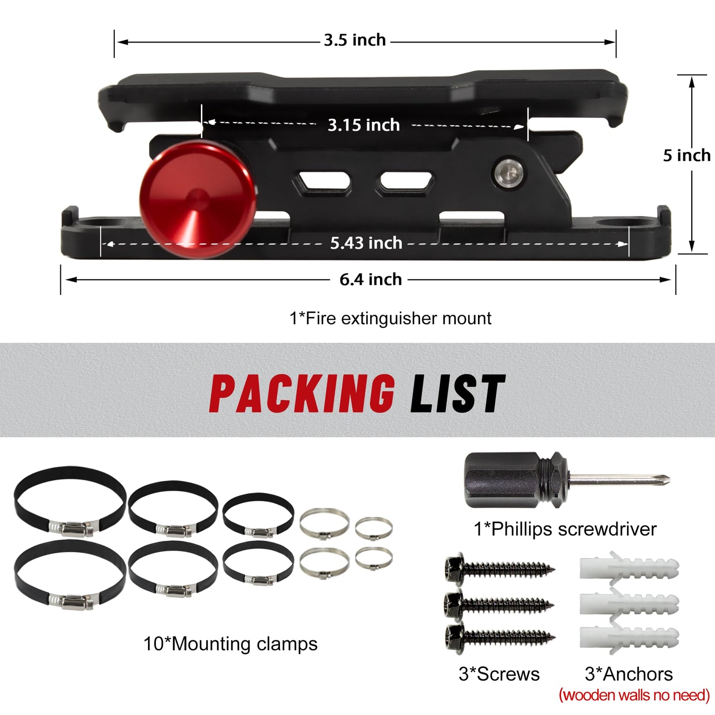 Quick Release Fire Extinguisher Mount - Universal Fit Roll Bar & Wall Mount Bracket, Holder Bracket Adjustable Mounting for UTV ATV Motorcycle Compatible with Jeep Wrangler Polaris RZR Ranger Can-Am