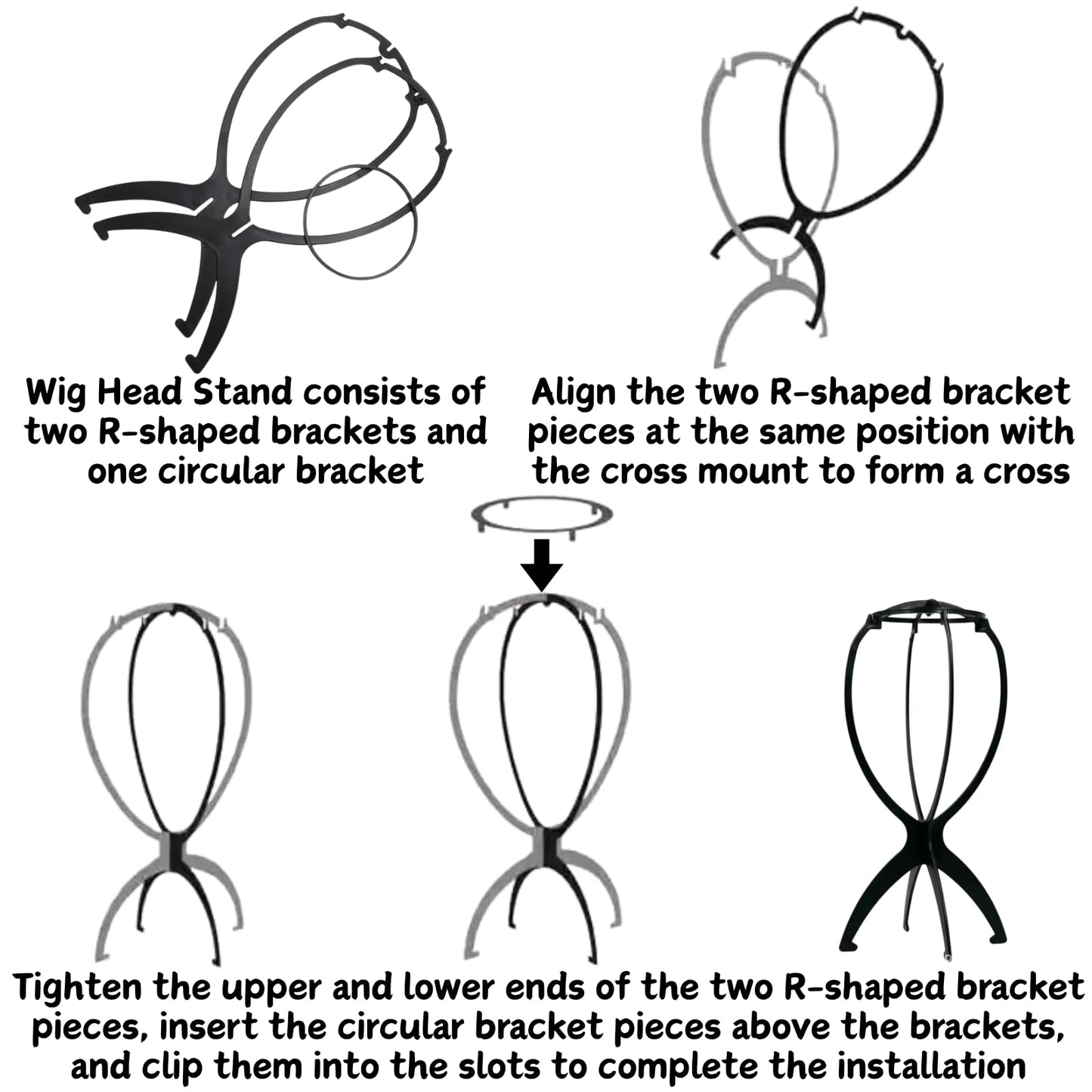 MYCNIMY 2 Pack Wig Head Stand - Portable Travel Wig Holder & Hat Storage for Multiple Wigs , Stylish Black Design (13.8 inches)