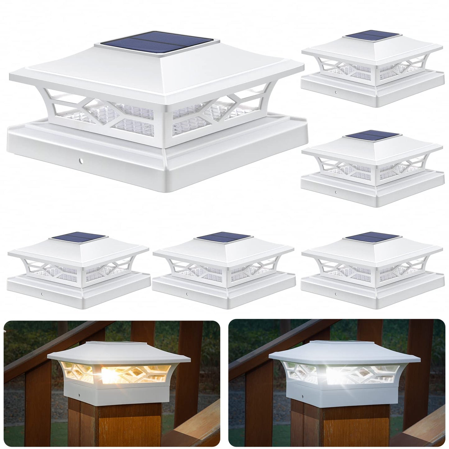 Aponuo 4X4 Post Solar Lights, 6 Pack, Waterproof, Auto On/Off, White, Model Tz13-W6