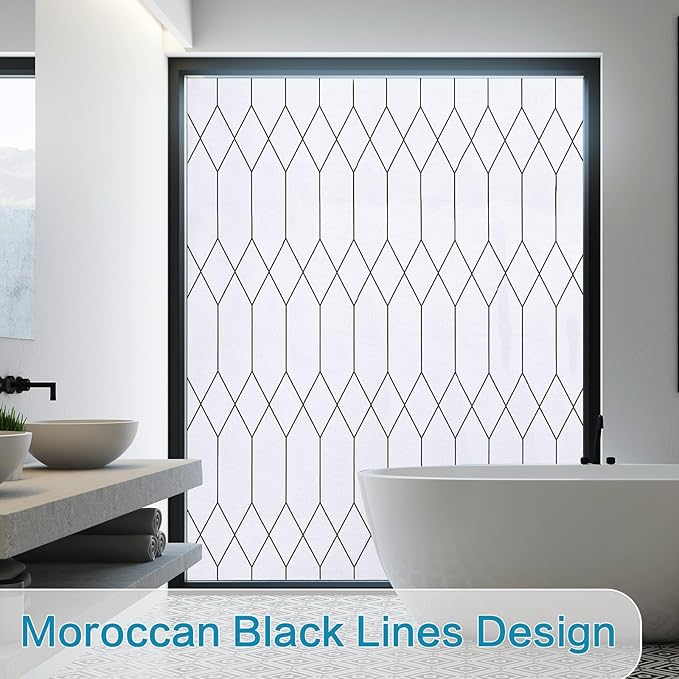 Windimiley Window Privacy Film Stained Glass Static Clings, Bathroom Frosted Leaded Decorative Window Stickers, UV Heat Blocking Opaque Removable for Home Door Coverings (29.5 x 78.7 in,White)