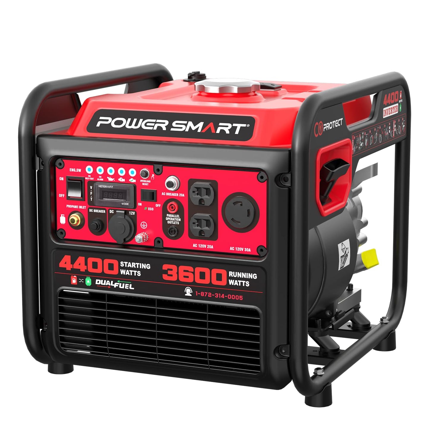 4400-Watt Dual Fuel Portable Inverter Generator, PowerSmart Gas Powered, CO-Sensor, Lightweight & Quiet for Home Use and Emergen