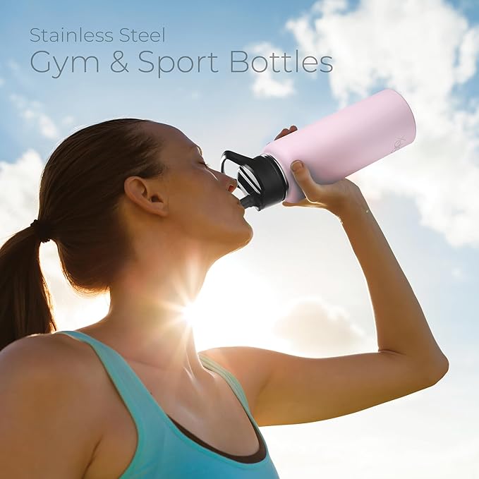 SipX™ Triple-Insulated Stainless Steel Water Bottle 40oz. With 3 Lids, BPA-Free Reusable Insulated Water Bottle Keeps Cold 24 Hours, Metal Water Bottle Made Of Sustainable Material For Hiking & Biking