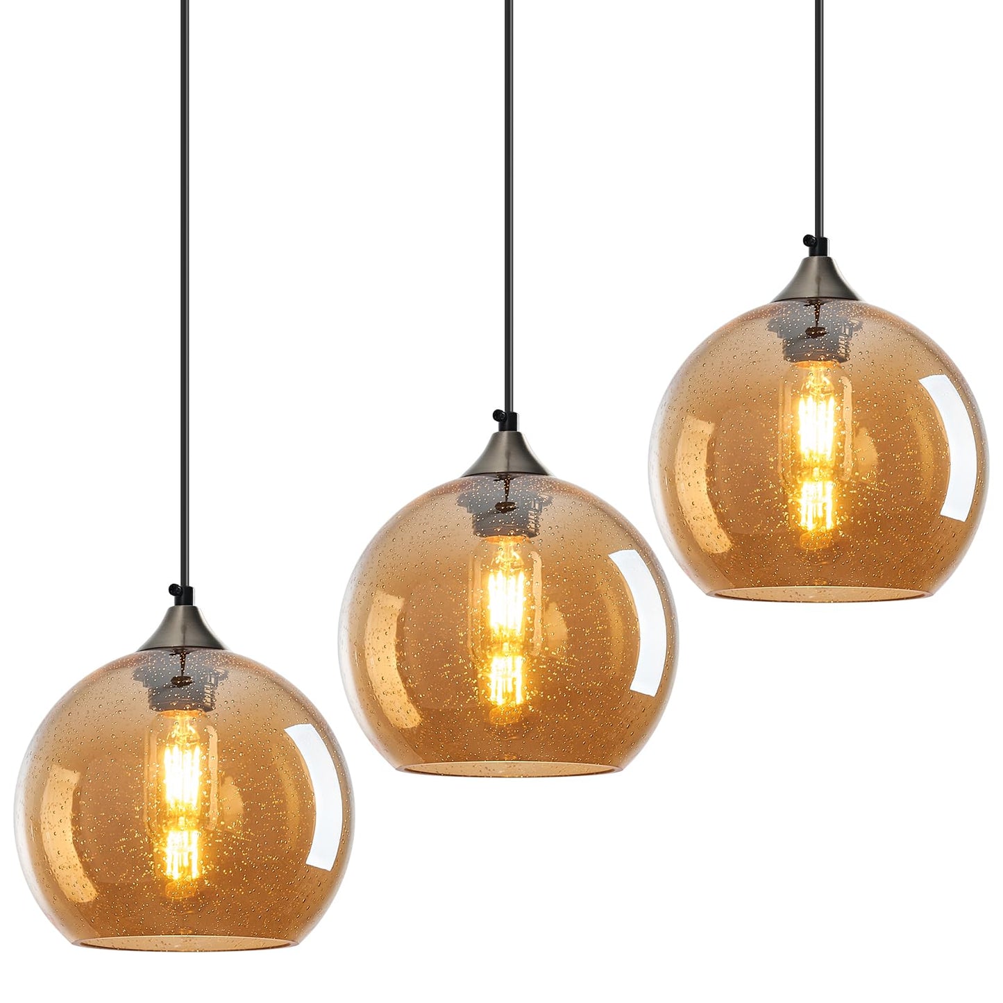 Lbsqj Amber Glass Pendant Lights Kitchen Island Lighting Globe Pendant Light Fixtures Modern Pendant Lighting For Bedroom Living Dining Room Light Fixture (7.87 In  3 Pack)
