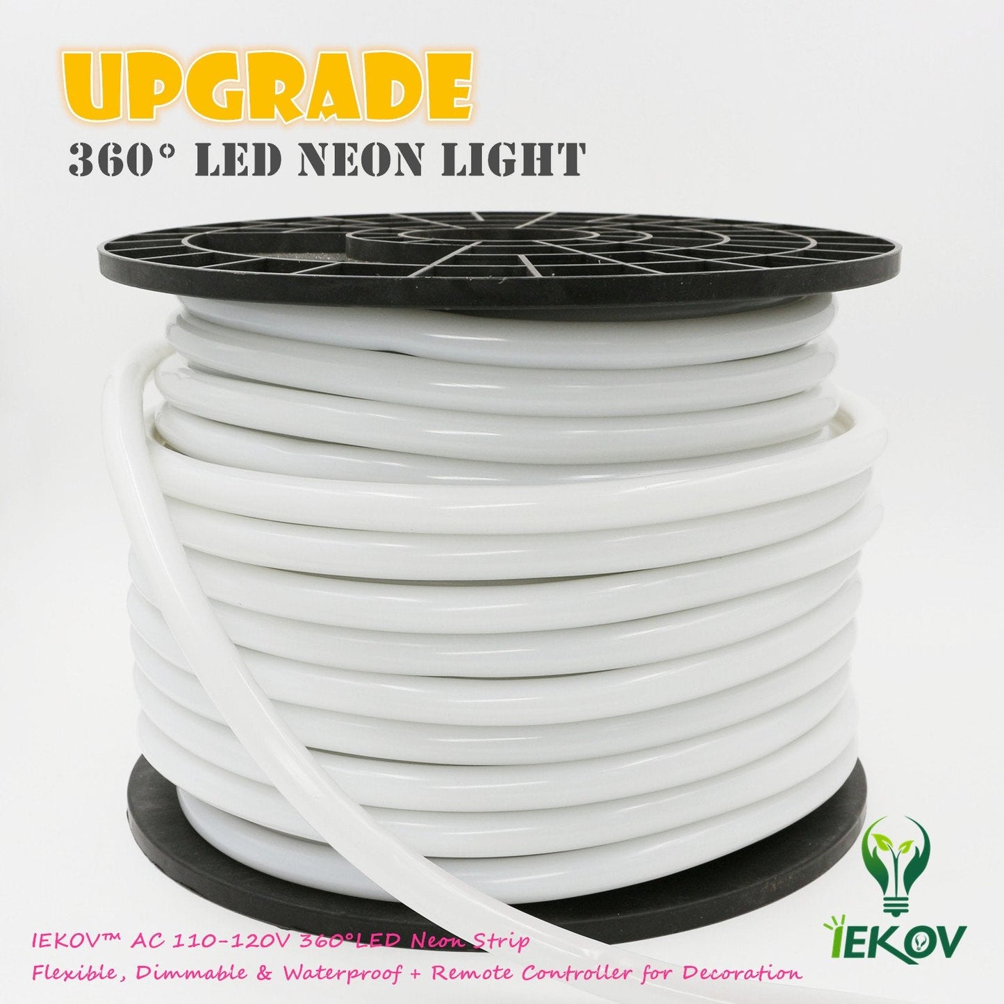 Iekov 360° Led Neon Light, Dimmable Waterproof Rope Light, 5M/16.4Ft, Red, Model 110V-360-Neon-R-5M
