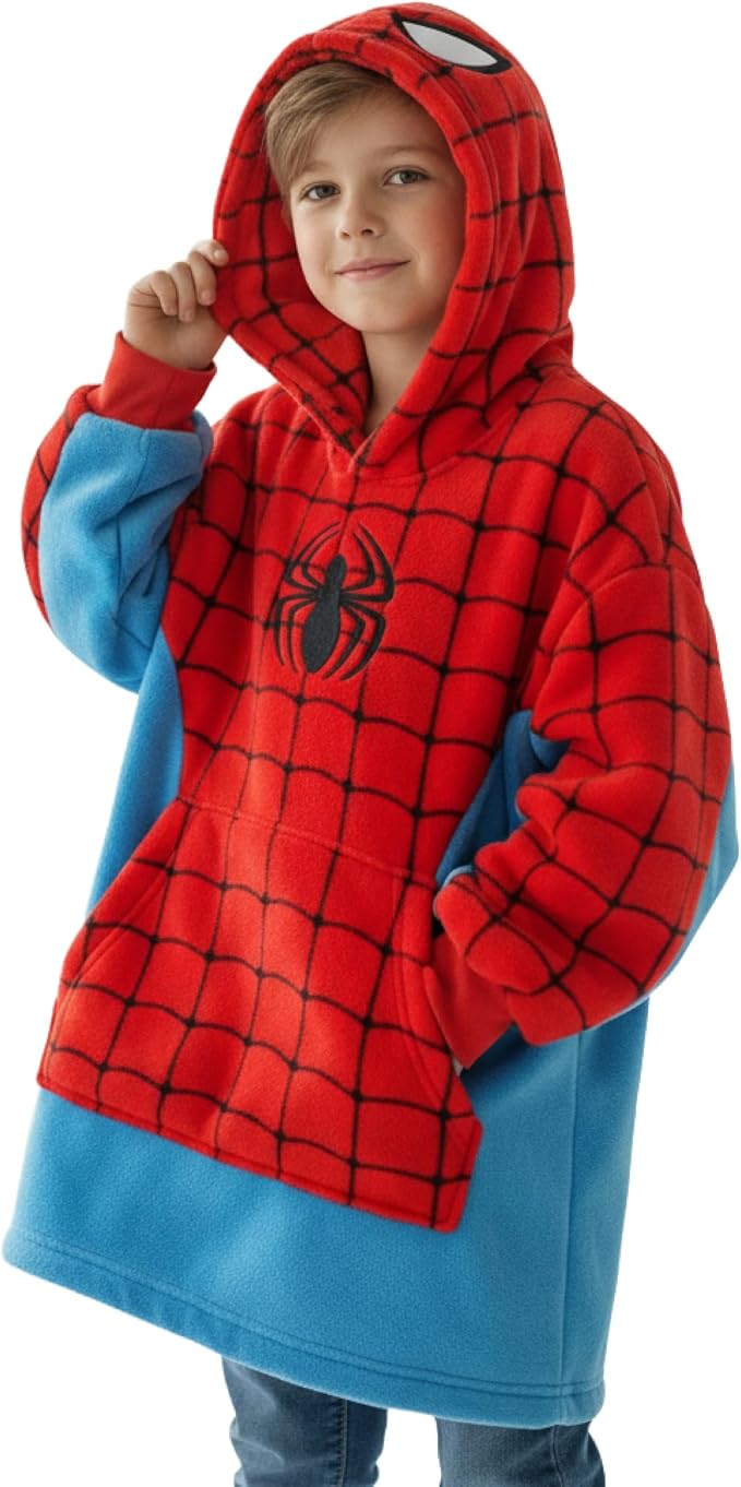 Disney Kids Oversized Hoodies - Spider-Man Lilo & Stitch Mickey Mouse Plush Wearable Blanket Hoodie for Boys & Girls (5-12)
