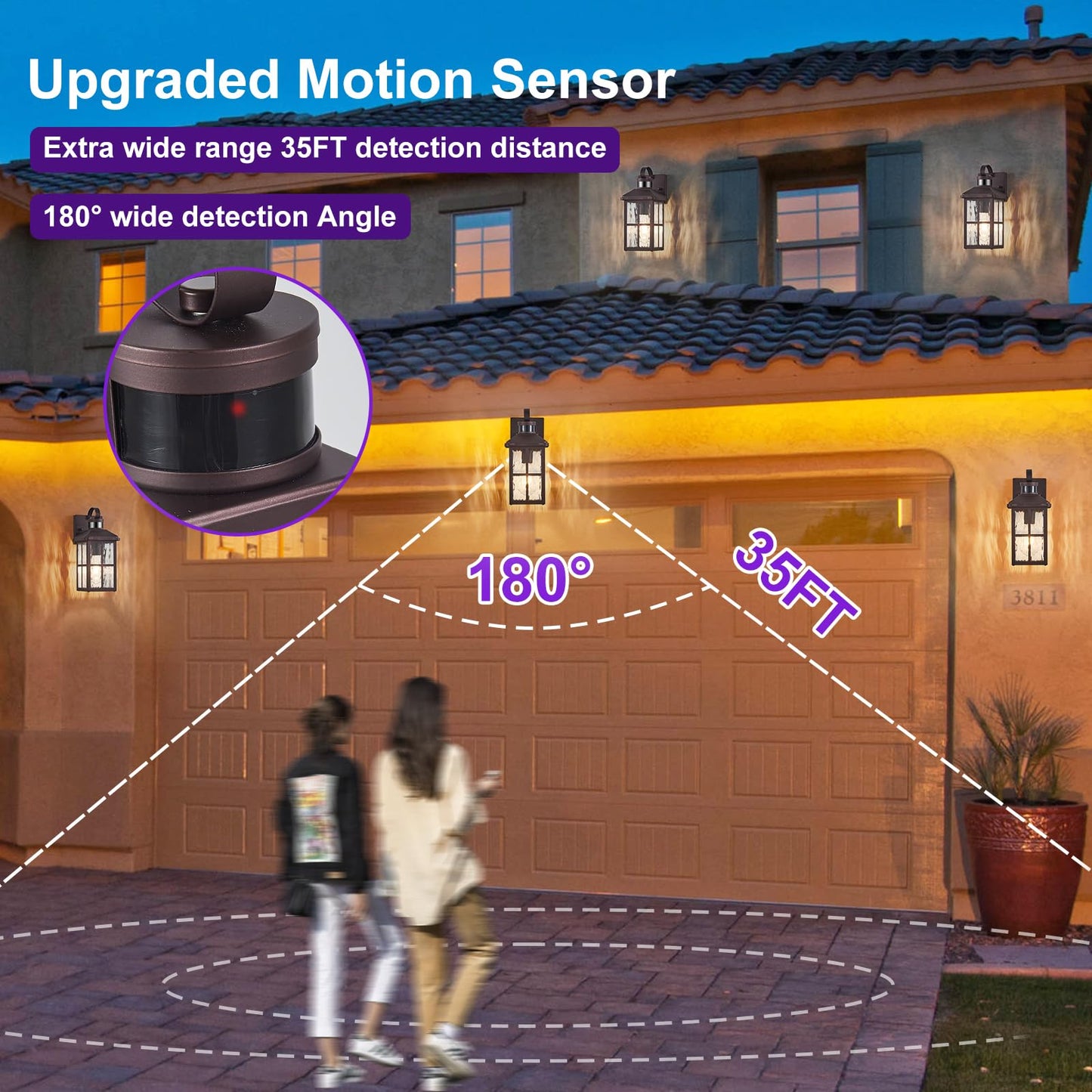 YJXGDIL Porch Lights Outdoor 2 Pack Motion Sensor Remote Control Metal Bronze RW H2001-2G-RW
