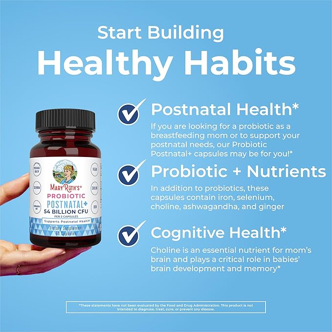 MaryRuth Organics Postnatal Probiotics for Breastfeeding Women | Nursing Probiotic Capsules with Vitamins | Minerals & Antioxidants | 54 Billion CFU | Non-GMO | Vegan | 30 Servings