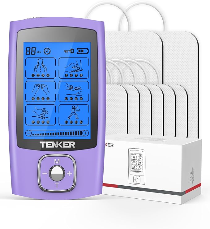 TENKER TENS Unit Muscle Stimulator, 24 Modes TENS EMS Machine for Pain Relief Therapy/Pain Management, Rechargeable Electr...