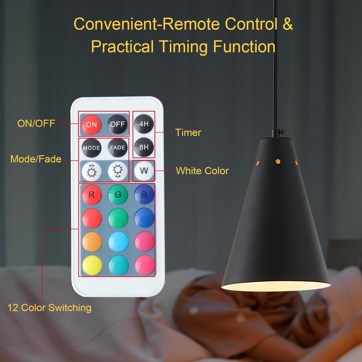 Dijiahua Black Battery Operated Pendant Light 3 Pack With Remote Control Wireless Rechargeable Mini Chandeliers With Metal Shade  Modern Dimmable 12 Grb Color Temperatures Cord Hanging Lighting