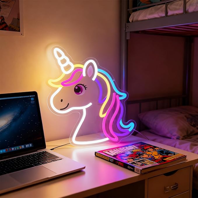 Unicorn Neon Sign for Wall Decor, Dimmable Colorful Unicorn Night Light for Girls Room, Nursery Classroom, Birthday Decoration, Cute Fairy Horse LED Light Up Sign for Kid Bedroom, Unicorn Gift for Girls