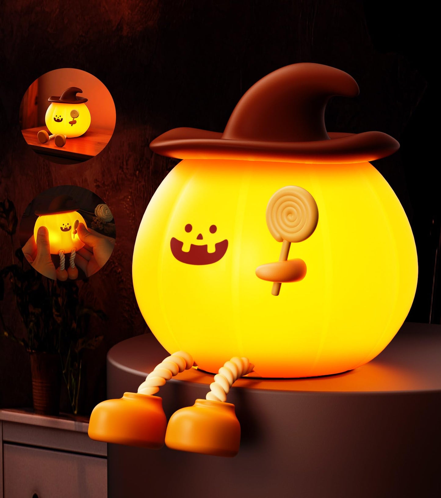 Cute Pumpkin Night Light - Timed and Dimmable LED Night Light - Rechargeable Touch-Activated Silicone Lamp - Childrens Sleep Pu