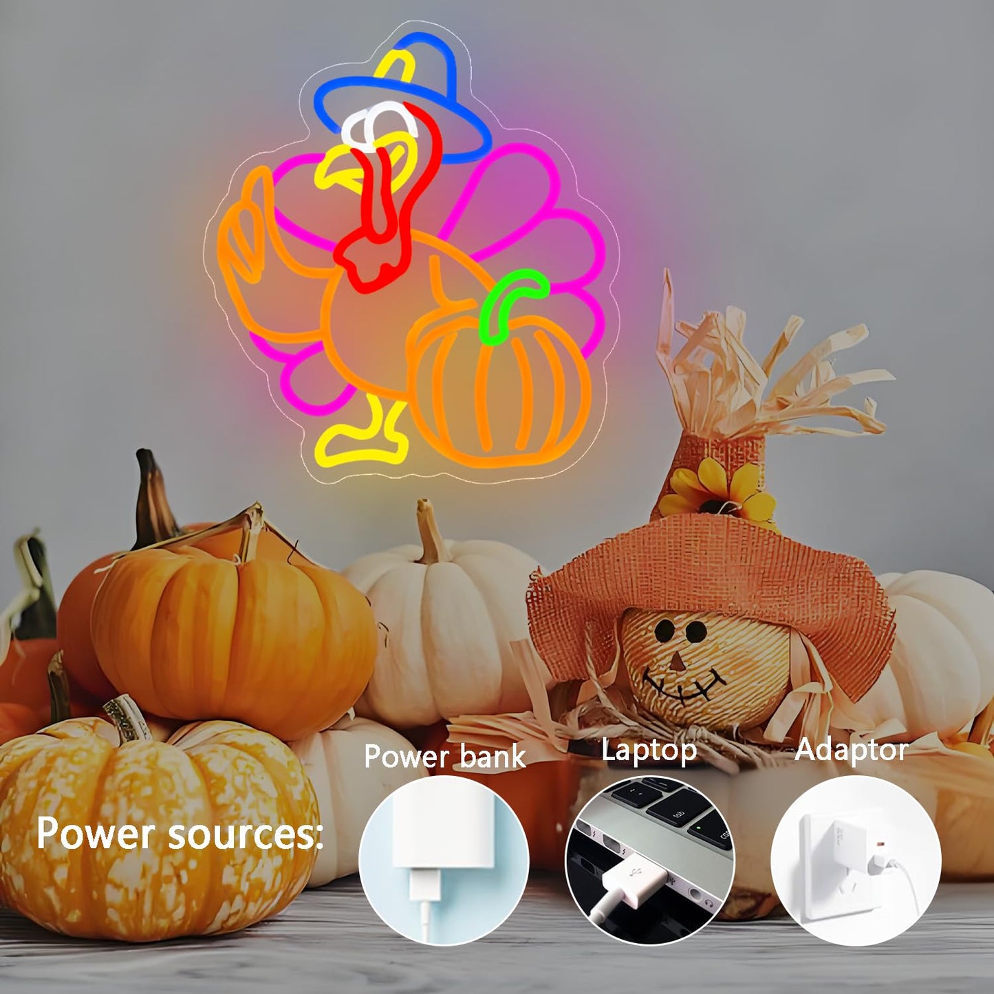 Pumpkin Turkey Neon Sign Dimmable Thanksgiving Led Neon Light Pumpkin Glowing Sign Usb Powered Wall Hanging Decoration For Fall Neon Sign Thanksgiving Harvest Home Decor.
