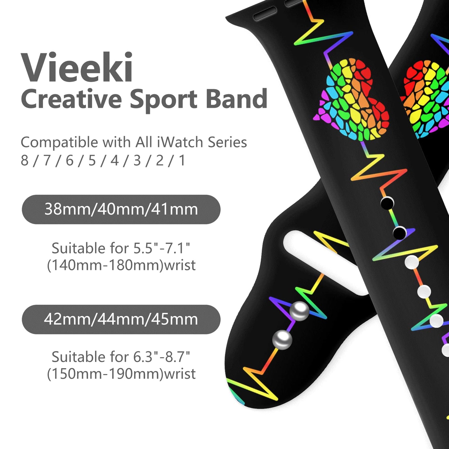 Vieeki Rainbow Heartbeat Pride Watch Band Compatible With Apple Watch 38Mm 40Mm 41Mm 42Mm 44Mm 45Mm 49Mm Women Replaceable Lgbtq