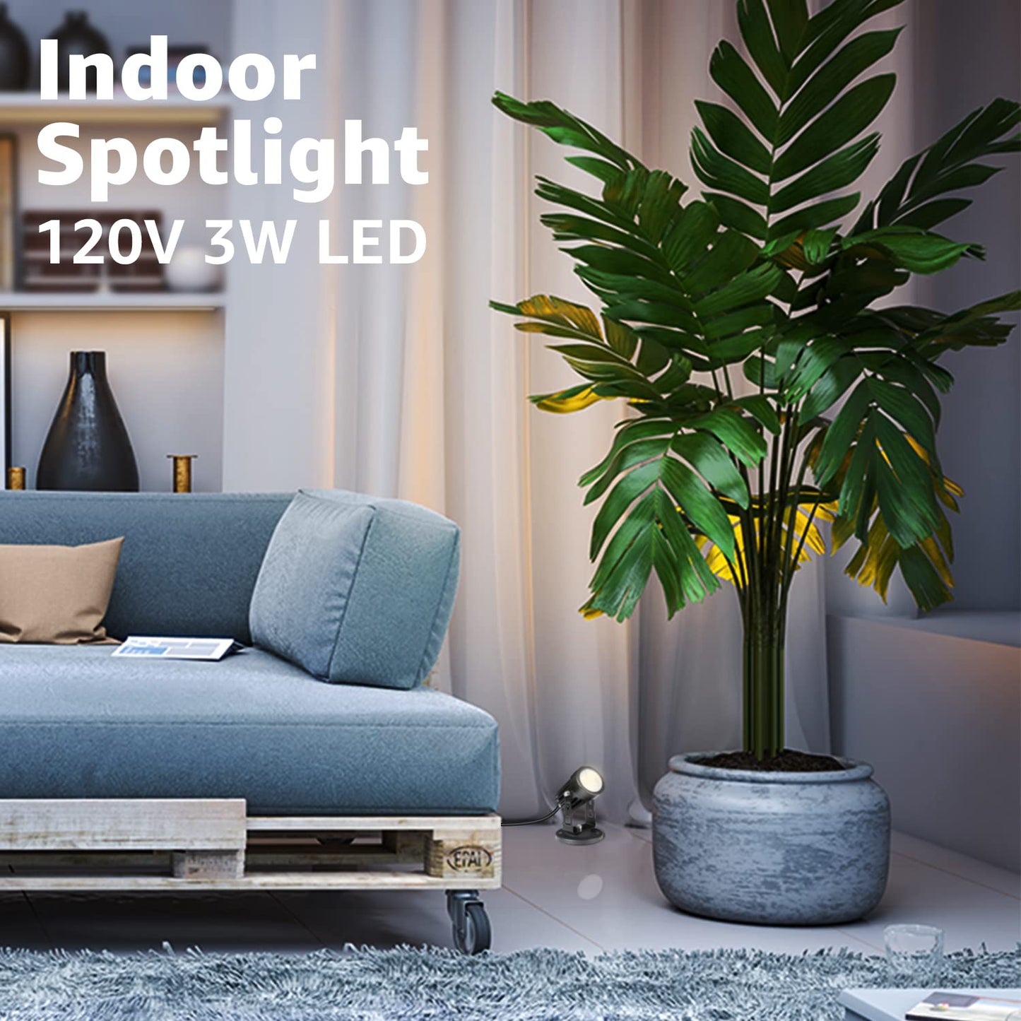 SUNVIE LED Spot Lights for Indoor Plants, 2 Pack, Warm White, Aluminum, Black, 5.9 FT Cord with Floor Foot Switch