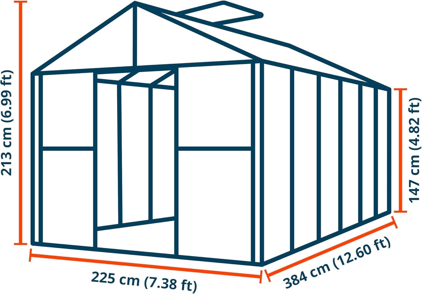 Greenhouse Topas 6 Aluminum Frame 7.4 x 12.6 ft Approx. 6 mm Polycarbonate Panels - with Bonus Base Frame and Automatic Vent Opener