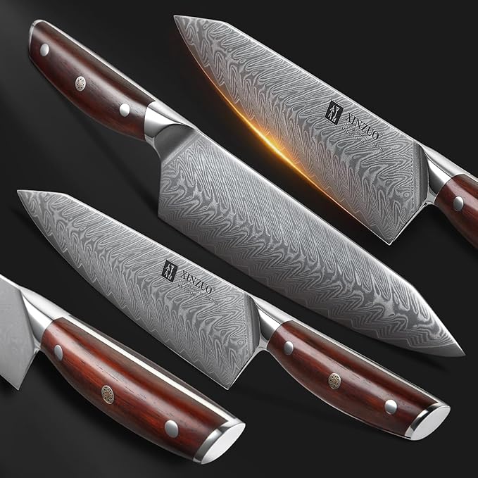 XINZUO Damascus Steel Chef Knife,8.3 Inch Kiritsuke Kitchen Knife Professional High Carbon Steel Forged Gyuto Cooking Knife-Ergonomic Rosewood Handle- Ash Wood Magnetic Knife Sheath-Yi Series