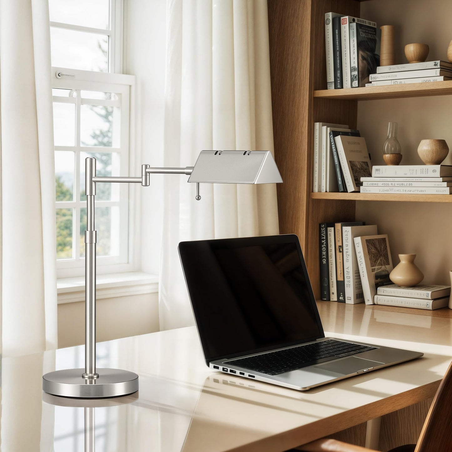 VONLUCE LED Desk Lamp, Adjustable Metal Table Lamp, Dimmable, Brushed Nickel, Model PTL-IST5