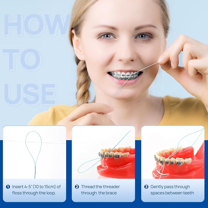 JMU 500 Count Floss Threaders for Braces, Bridges, Implants, 50 Count, Pack of 10