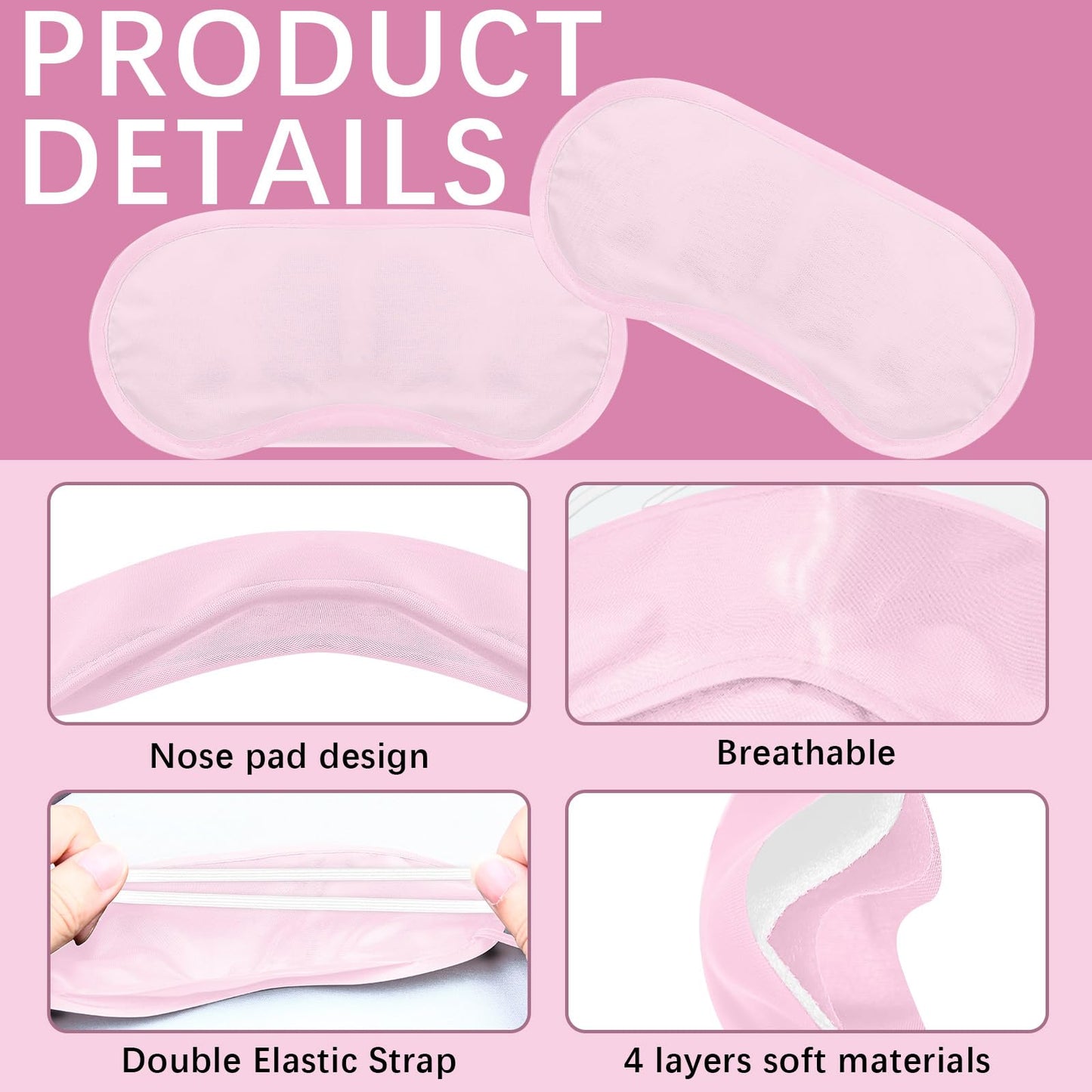 40 Pcs Blindfolds for Party Games, Pink Eye Mask Sleep Masks Bulk with Nose Pad and Adjustable Strap 4 Layers Sleepover Slumber Party Favors Blind Folds Sleeping Mask for Team Building