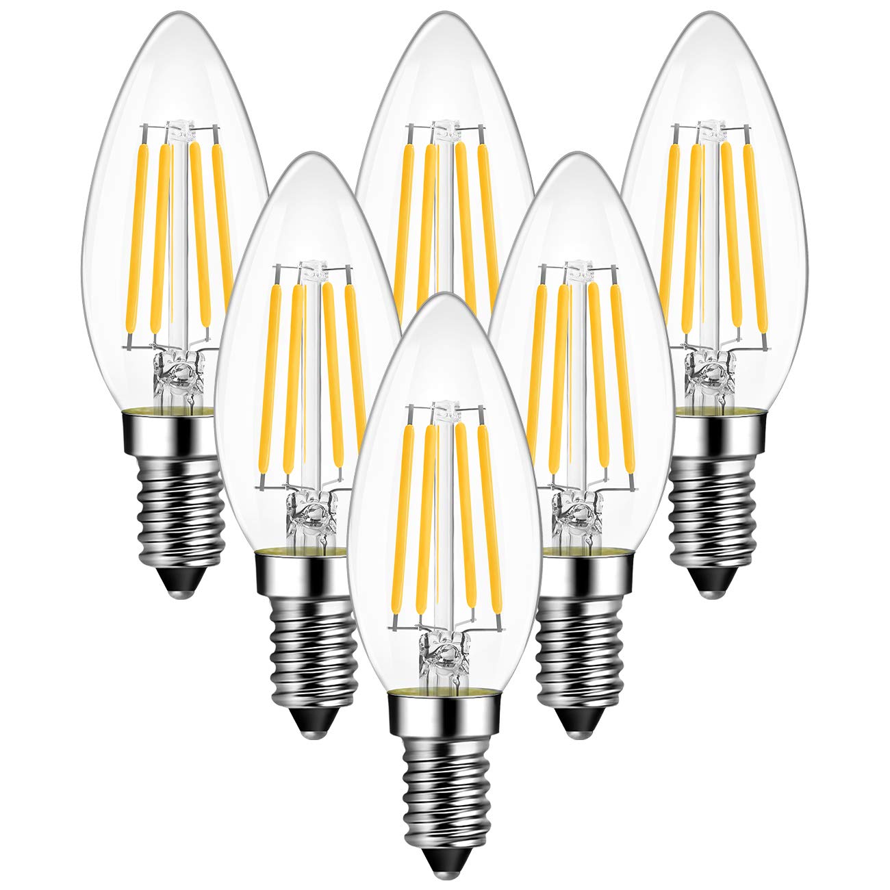 ANWIO B11 LED Filament Bulb E12 5.5W 2700K Warm White 500 Lumens Non-Dimmable, Pack of 6