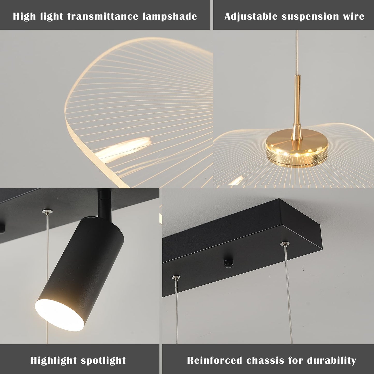 Siittoo Modern Chandeliers For Dining Room  40In Dimmable Led Pendant Lights Kitchen Island With Remote Control  Adjustable Height Kitchen Island Lighting Fixture With Spotlights(34W  6-Light)
