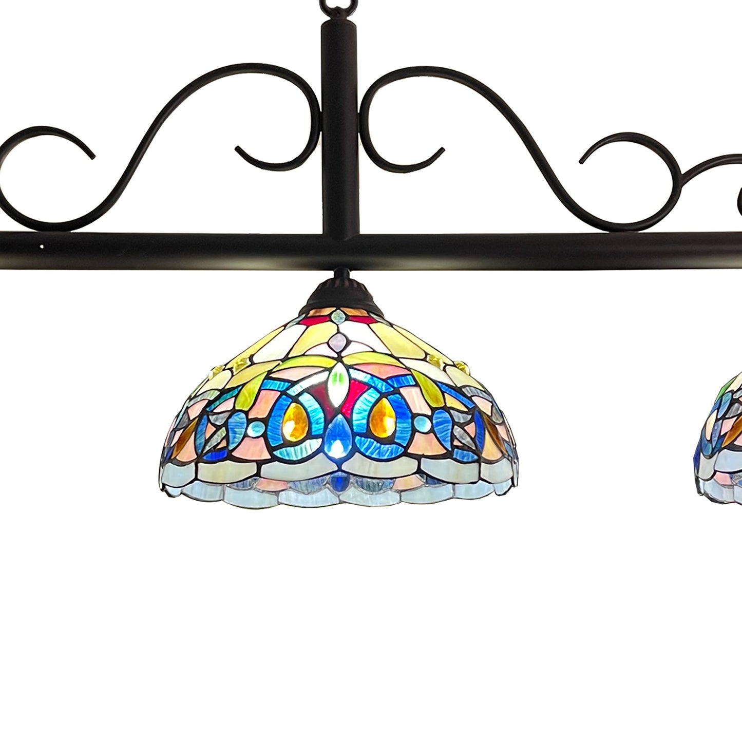 Chloe Lighting Island Pendant, Victorian Tiffany-Style, Dark Bronze, 3 Light, 45in Wide, Multicolor, Model CH3T353BV45-IL3