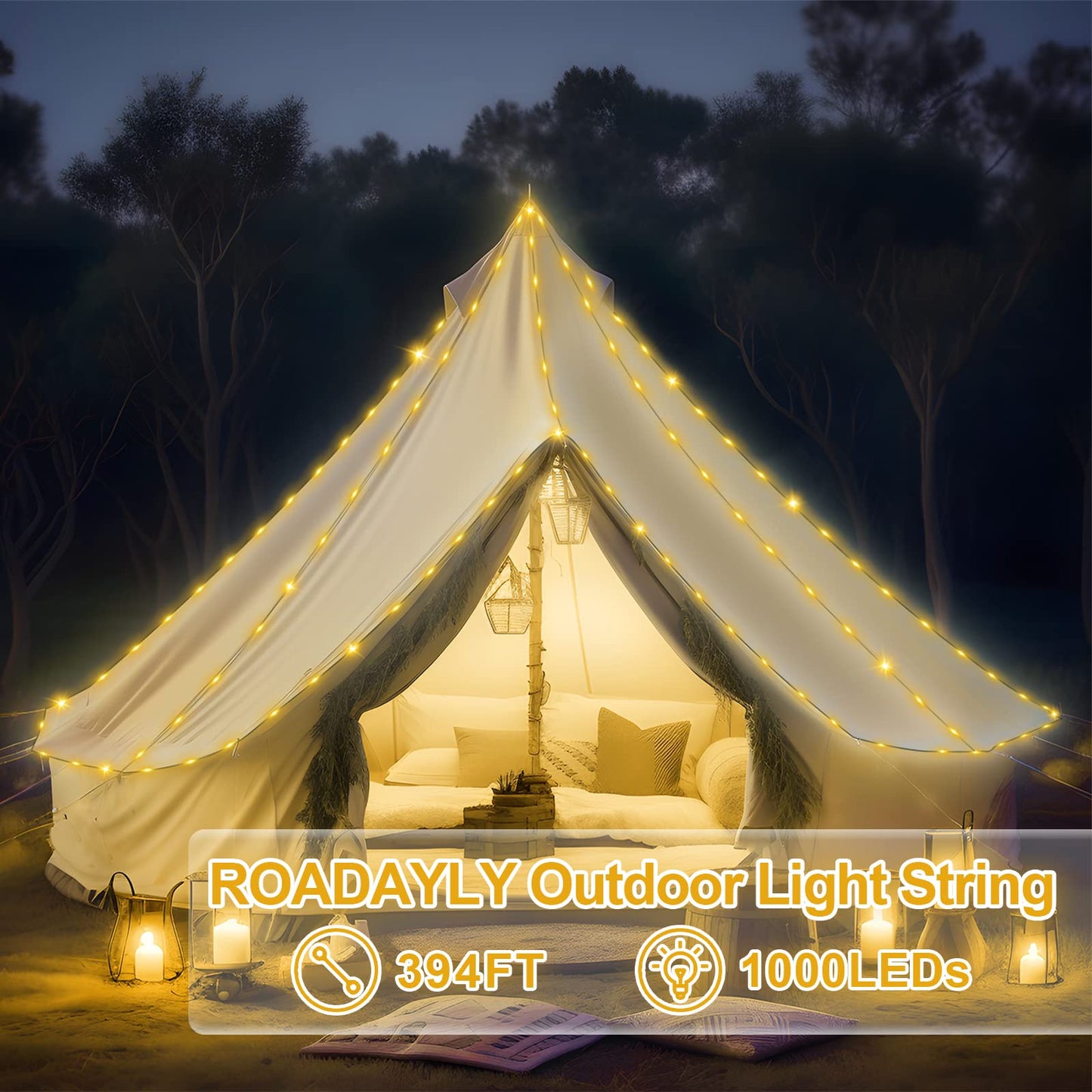 ROADAYLY Christmas String Lights 1000 LED 328 Ft Waterproof Warm White Fairy Lights with Remote Timer, Model BG-CL3M3-306L01