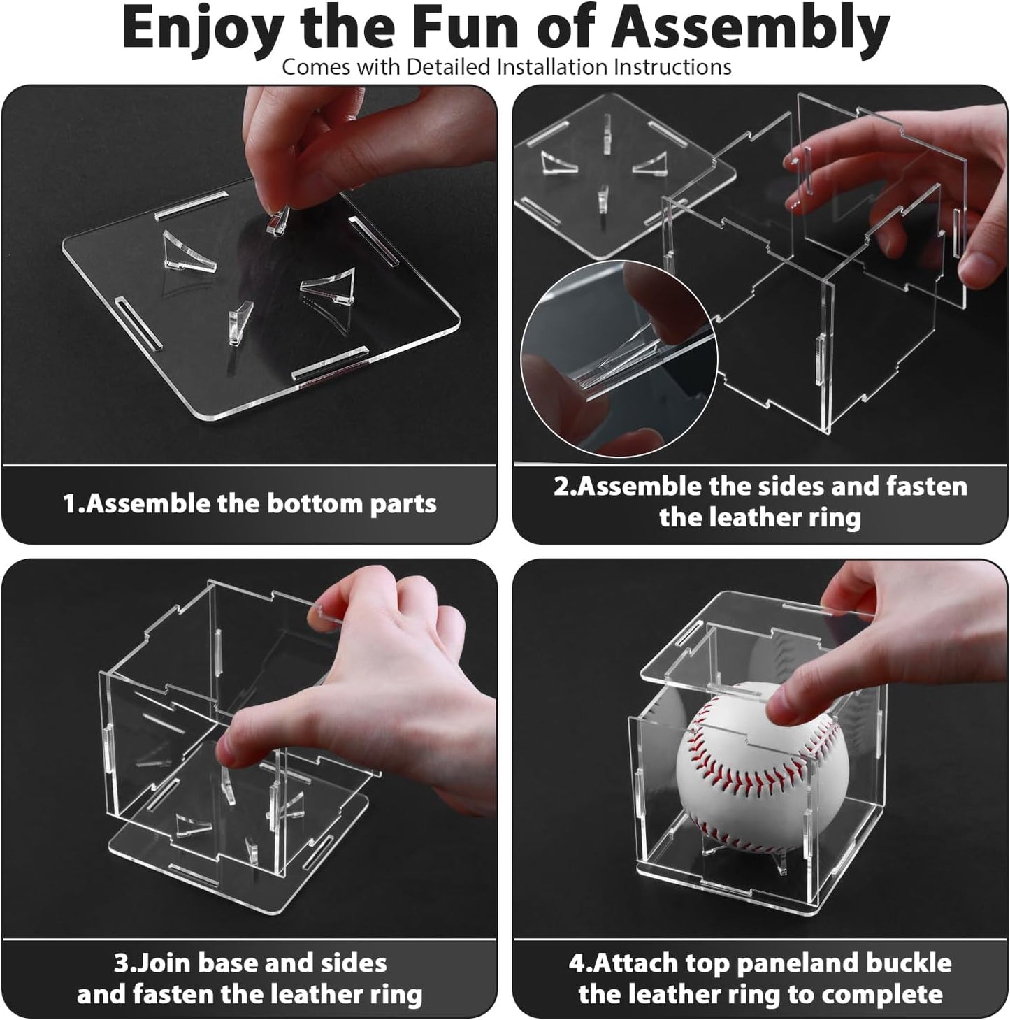 2 Pack Assembled Baseball Display Case, UV-Blocking Acrylic Baseball Holder Display Case, 3.2 Inch Cube Clear Softball Holder Box, Signed Baseballs Protector for Collectibles, Memorabilia, Tennis Ball